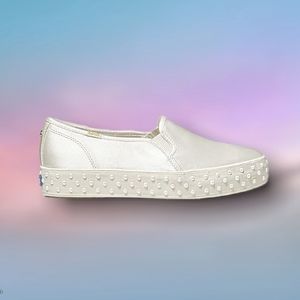 KEDSxKATE SPADE| WHITE SATIN TRIPLE DECK PLATFORM SIZE 11